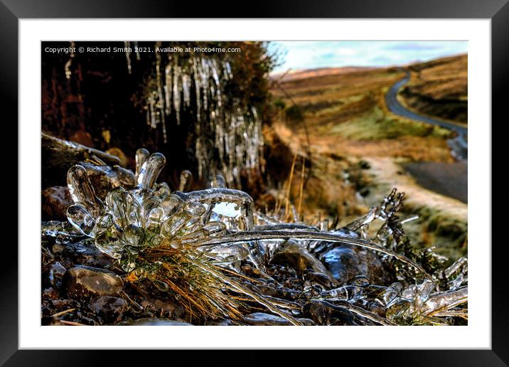 Iced grass and icicles beside the Struan hill road. Framed Mounted Print by Richard Smith