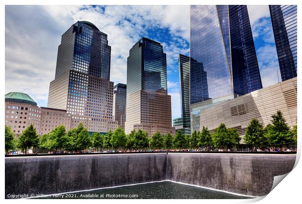 World Trade Center Memorial Pool Fountain Waterfall Skyscrapers  Print by William Perry