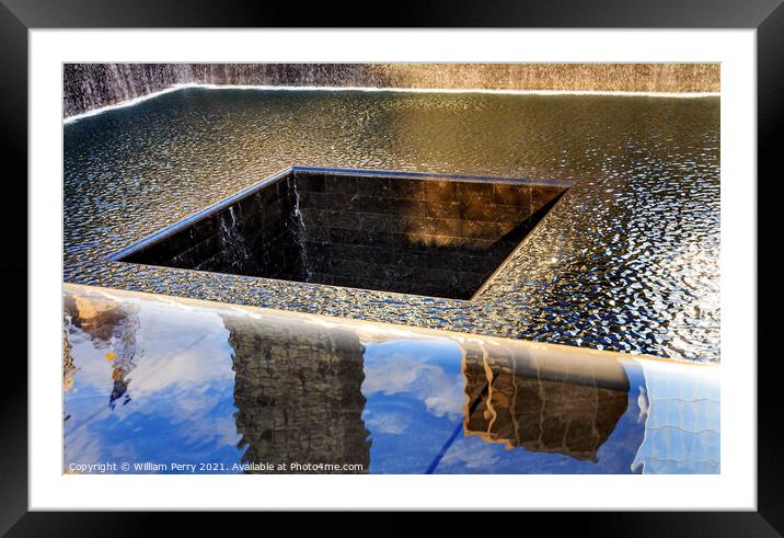 World Trade Center Memorial Pool Fountain Waterfall New York NY Framed Mounted Print by William Perry