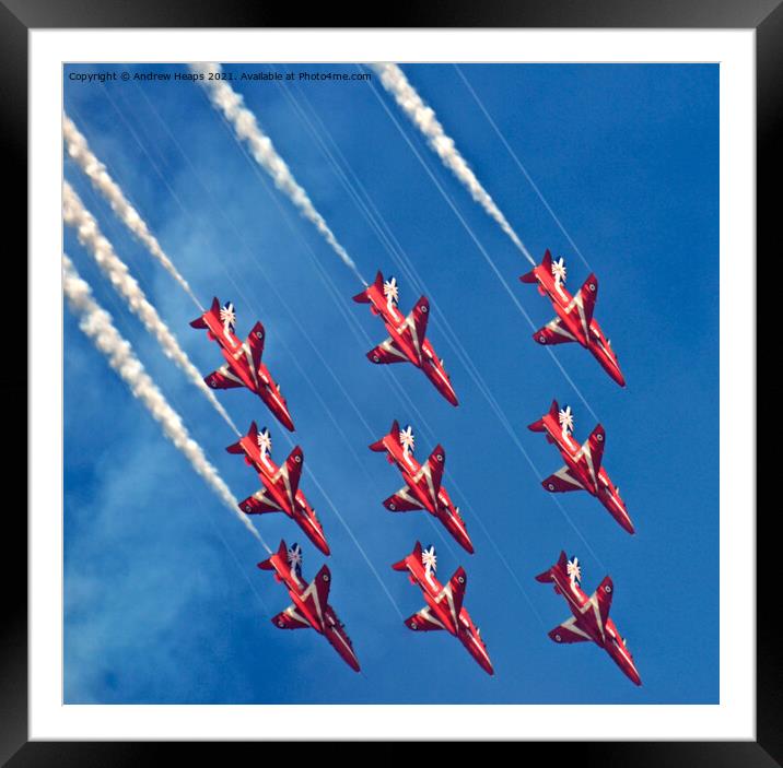 Red Arrows fighter jets flying through a blue sky Framed Mounted Print by Andrew Heaps