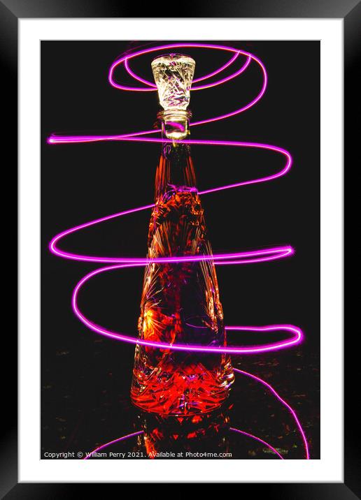 Red Goji Berry Wine Crystal Bottle Purple Light Trails Framed Mounted Print by William Perry