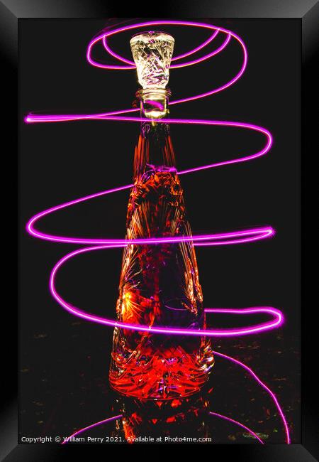 Red Goji Berry Wine Crystal Bottle Purple Light Trails Framed Print by William Perry