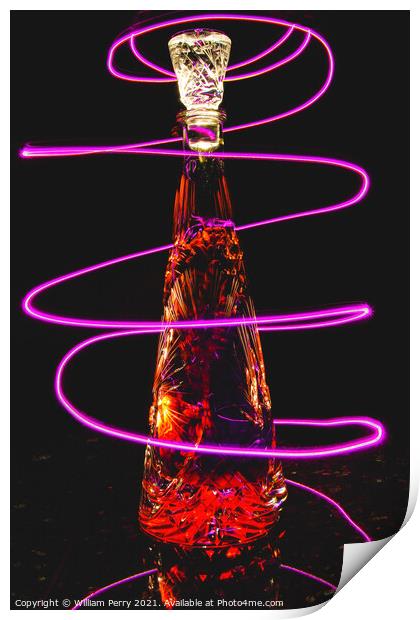 Red Goji Berry Wine Crystal Bottle Purple Light Trails Print by William Perry