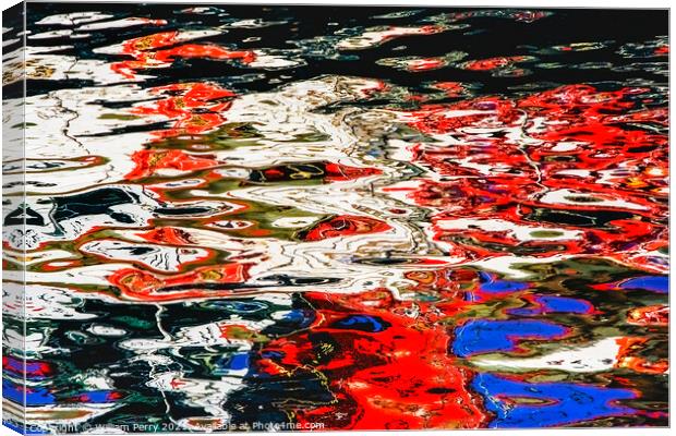 Colorful Reflection Makes Water Abstract Seattle Harbor Washingt Canvas Print by William Perry