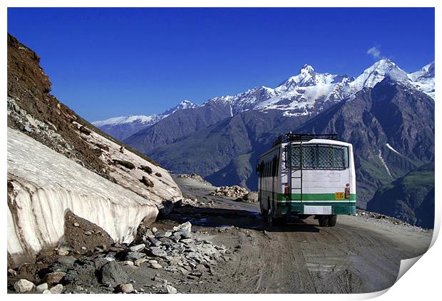 Bus Descending Rhotang Pass, Himalayas, Himachal P Print by Serena Bowles