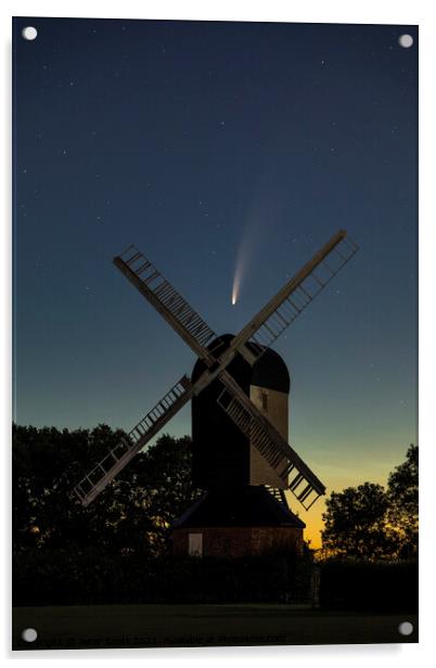 Comet Neowise over Mountnessing Windmill Acrylic by Peter Scott