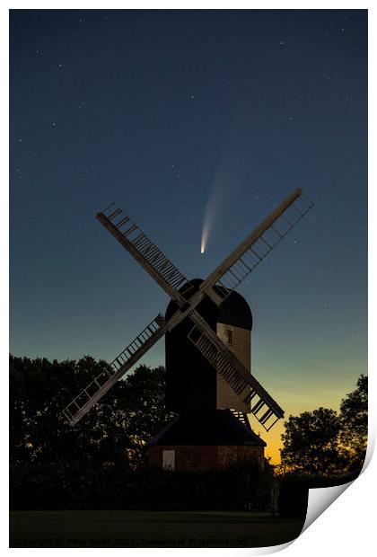 Comet Neowise over Mountnessing Windmill Print by Peter Scott