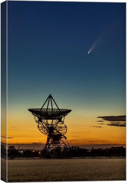 Comet Neowise falling in to satellite dish Canvas Print by Peter Scott