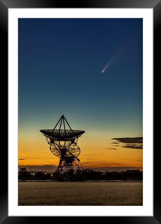 Comet Neowise falling in to satellite dish Framed Mounted Print by Peter Scott