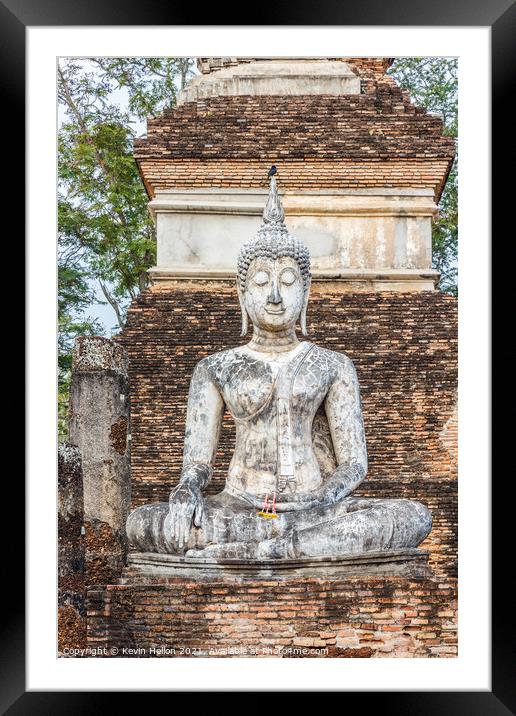Buddha statue, Wat Mahathat Framed Mounted Print by Kevin Hellon