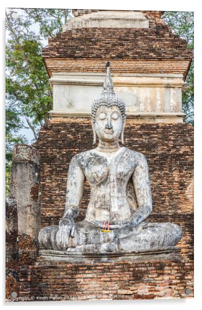 Buddha statue, Wat Mahathat Acrylic by Kevin Hellon