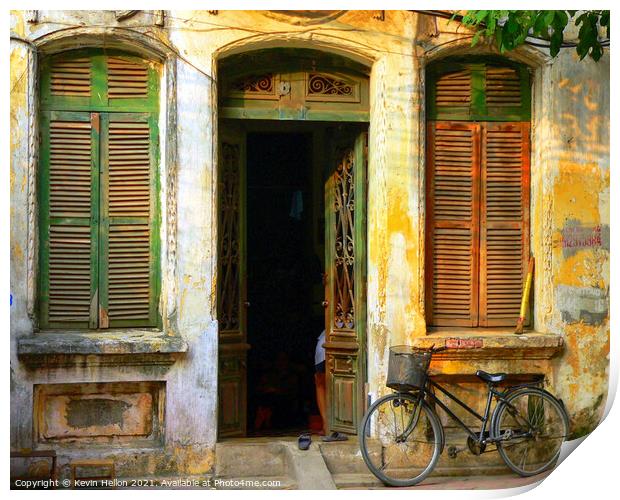 Old House in Hanoi with Bicycle Print by Kevin Hellon