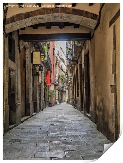 Small street in Barcelona Gothic quarter Print by Frank Bach