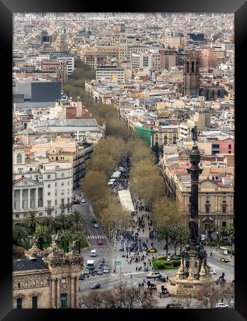 Aerial view of La Rambla of Barcelona Framed Print by Frank Bach