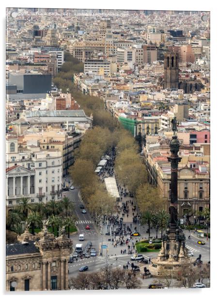 Aerial view of La Rambla of Barcelona Acrylic by Frank Bach