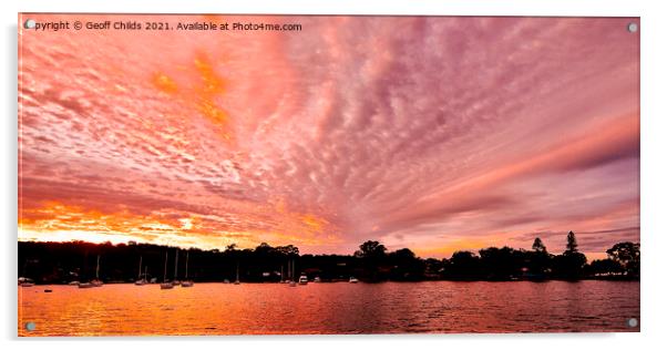 Pink Panoramic Sunrise Seascape Australia Acrylic by Geoff Childs