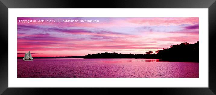Nautical pink sunset seascape panorama. Framed Mounted Print by Geoff Childs