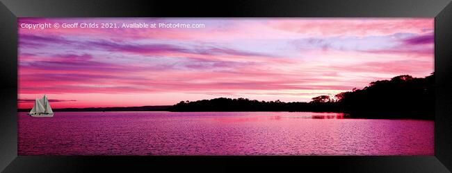 Nautical pink sunset seascape panorama. Framed Print by Geoff Childs