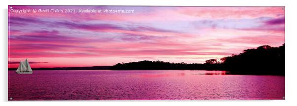 Nautical pink sunset seascape panorama. Acrylic by Geoff Childs