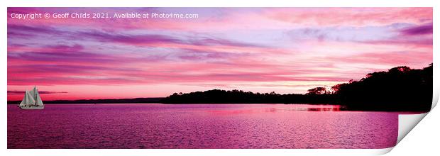 Nautical pink sunset seascape panorama. Print by Geoff Childs