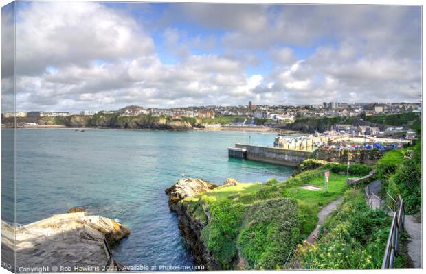 Newquay Harbour Seascape Canvas Print by Rob Hawkins