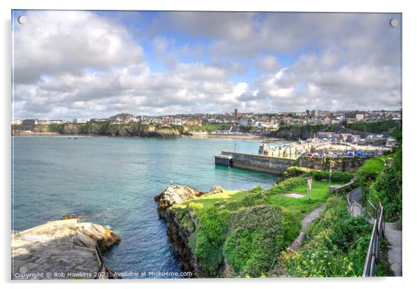 Newquay Harbour Seascape Acrylic by Rob Hawkins