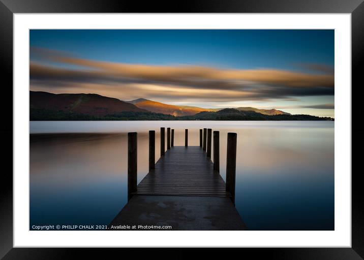 Derwent water sunrise and Ashness jetty near Keswi Framed Mounted Print by PHILIP CHALK