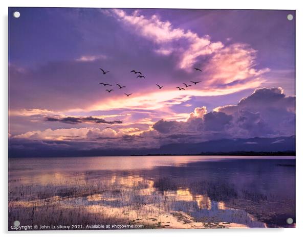 The view at dusk on Lake Poso Acrylic by John Lusikooy