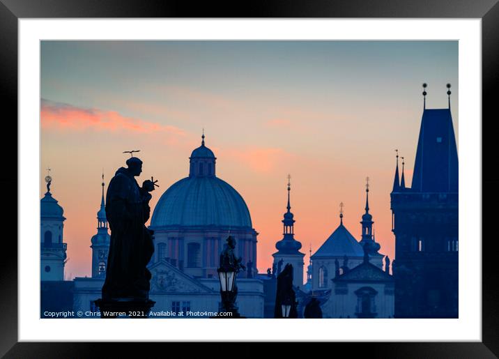 Charles Bridge Prague Czech Republic at dawn Framed Mounted Print by Chris Warren