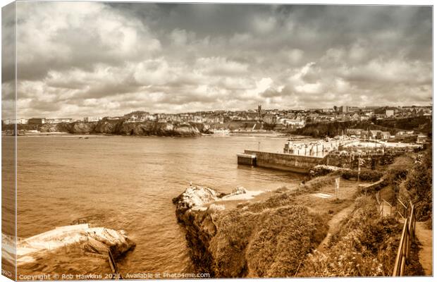 Newquay toned Seascape  Canvas Print by Rob Hawkins