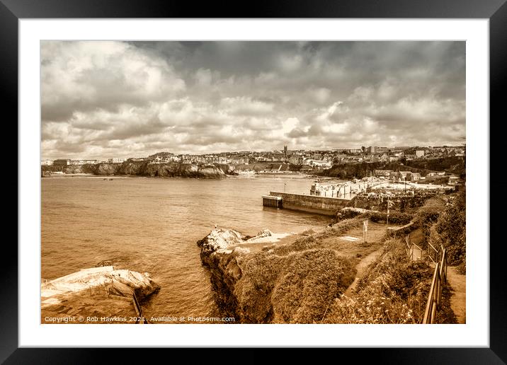 Newquay toned Seascape  Framed Mounted Print by Rob Hawkins