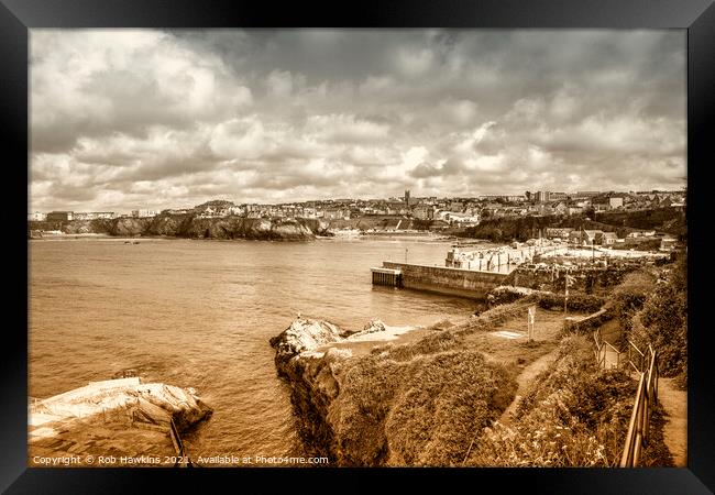 Newquay toned Seascape  Framed Print by Rob Hawkins