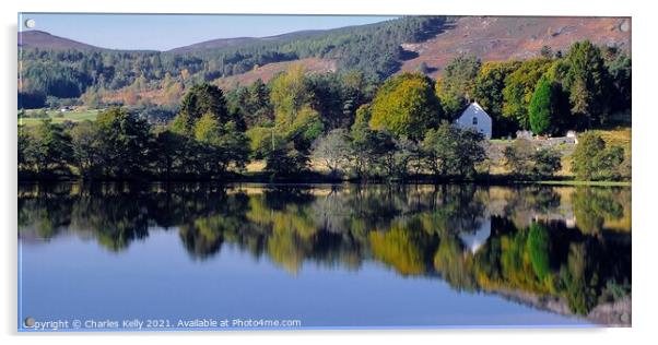 Alvie Church and Loch Alvie Acrylic by Charles Kelly