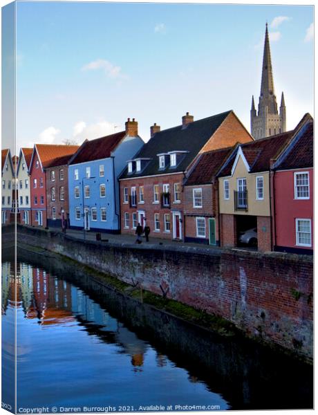 Norwich Riverside. Quay and Cathedral Canvas Print by Darren Burroughs