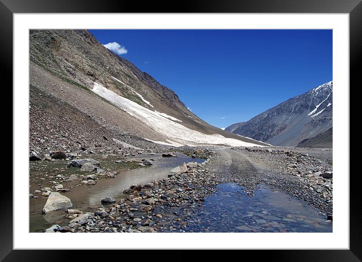 Puddle on the Road in Lahaul Valley, Himalayas, In Framed Mounted Print by Serena Bowles