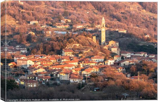Afternoon sunlight over the village town and church of Chiaverano Canvas Print by Fabrizio Malisan