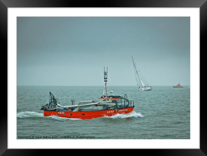 'Liberator' cockle dredging vessel off Southend on Sea, Essex. Framed Mounted Print by Peter Bolton