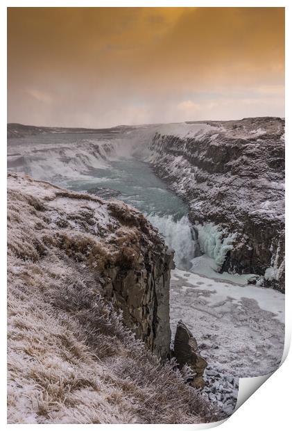 Frozen cliffs at Gullfoss Print by Jonathon barnett