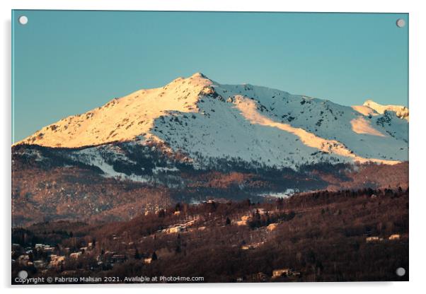 Afternoon winter sun light over Mombarone mountain Acrylic by Fabrizio Malisan