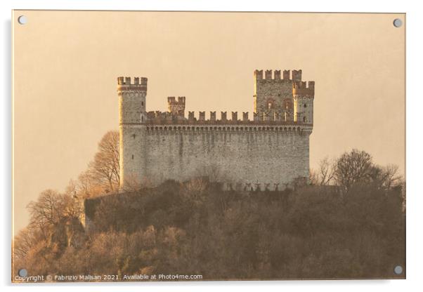 Sunset light over the Castle of Montalto Dora in Piedmont Italy Acrylic by Fabrizio Malisan