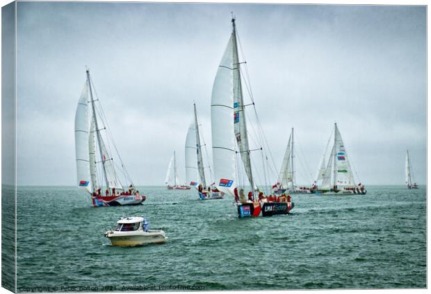 Start of the Round the World Clipper Race 2019-20 at Southend on Sea, Essex, UK. Canvas Print by Peter Bolton