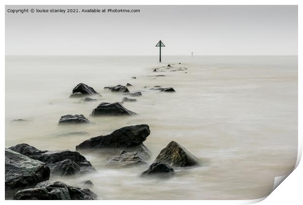 Rising tide over stone groin Print by louise stanley