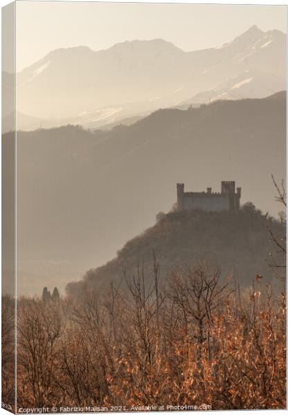 The Castle on the hill winter sunset Montalto Dora in Piedmont Italy Canvas Print by Fabrizio Malisan