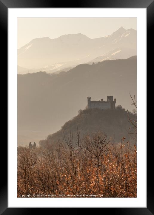 The Castle on the hill winter sunset Montalto Dora in Piedmont Italy Framed Mounted Print by Fabrizio Malisan