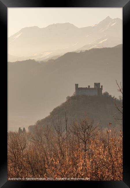 The Castle on the hill winter sunset Montalto Dora in Piedmont Italy Framed Print by Fabrizio Malisan