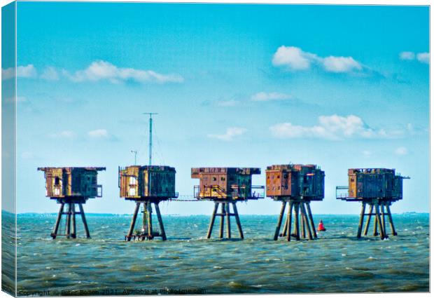 The Maunsell Forts are WWII armed towers built at 'Red Sands' in The Thames Estuary, UK. Canvas Print by Peter Bolton