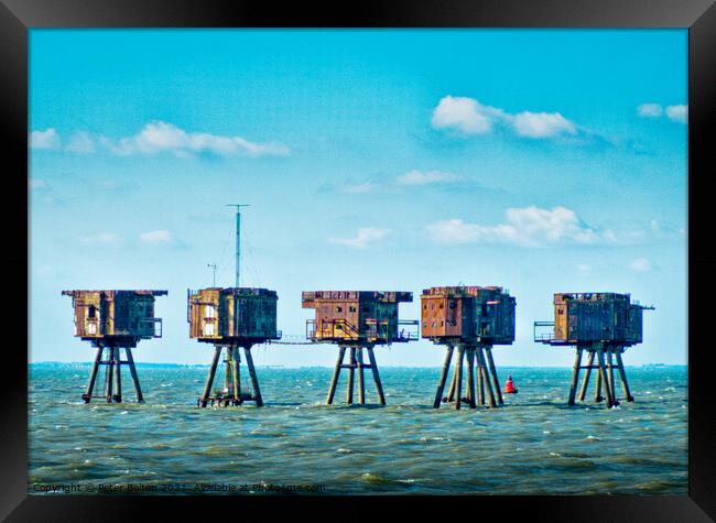The Maunsell Forts are WWII armed towers built at 'Red Sands' in The Thames Estuary, UK. Framed Print by Peter Bolton