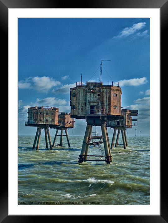 The Maunsell Forts, WWII armed towers built at 'Red Sands' in The Thames Estuary, UK. Framed Mounted Print by Peter Bolton