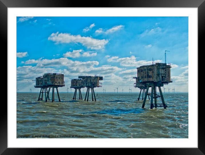 The Maunsell Forts, WWII armed towers built at 'Red Sands' in The Thames Estuary, UK. Framed Mounted Print by Peter Bolton
