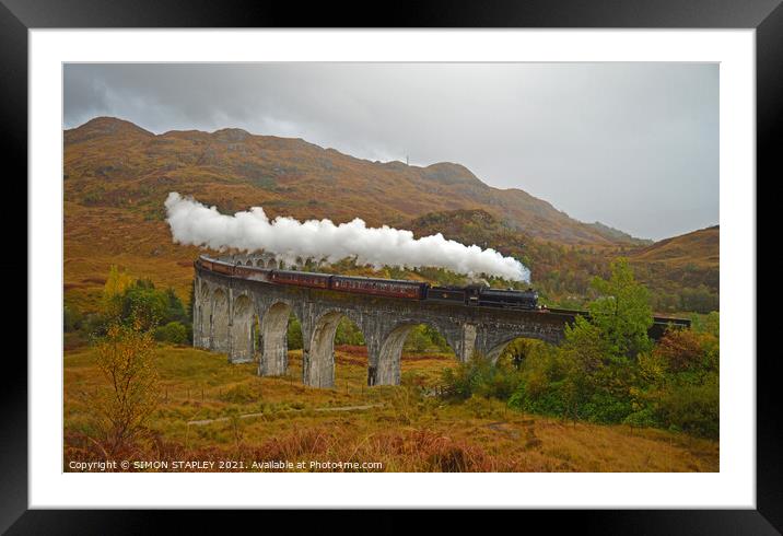 Jacobite Steam Train On Glenfinnan Viaduct In Autu Framed Mounted Print by SIMON STAPLEY